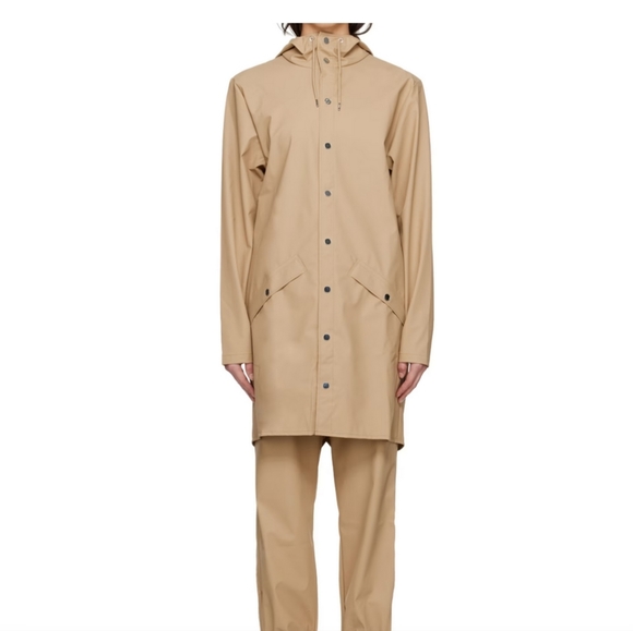 BNWT RAINS Unisex Rainjacket Long, Med, Taupe - Picture 3 of 4